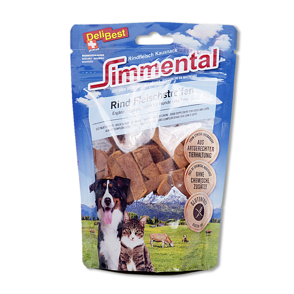 Simmental Rind Fleischstreifen 90g für Hunde und Katzen